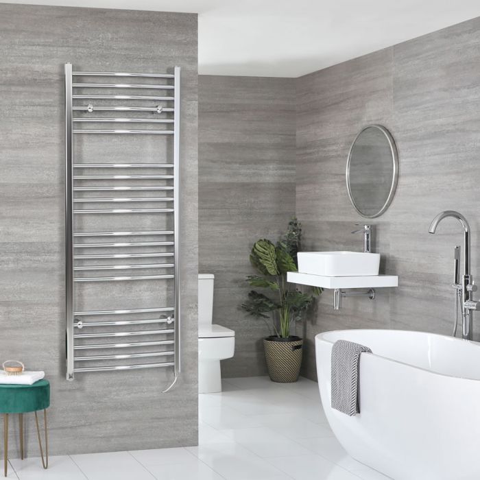 Milano Kent Electric - Curved Chrome Heated Towel Rail - Various Sizes and Choice of Element