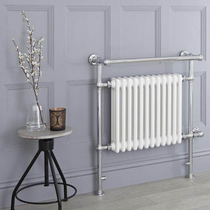 Milano Elizabeth - White Traditional Electric Heated Towel Rail - 930mm x 790mm (With Overhanging Rail)