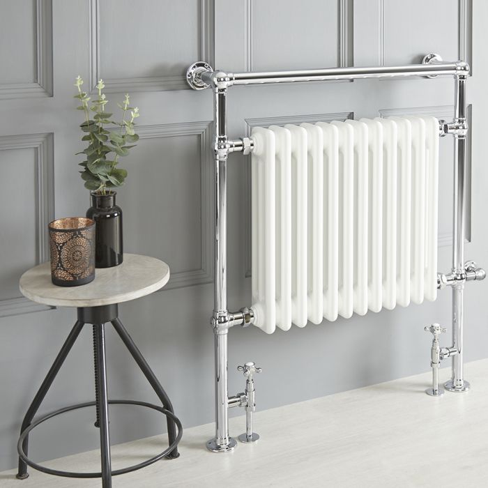 Milano Elizabeth - White Traditional Dual Fuel Heated Towel Rail - 930mm x 790mm - Choice of Wi-Fi Thermostat and Cable Cover