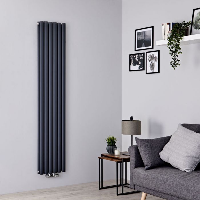 Milano Aruba Flow - Anthracite Vertical Double Panel Middle Connection Designer Radiator 1780mm x 354mm