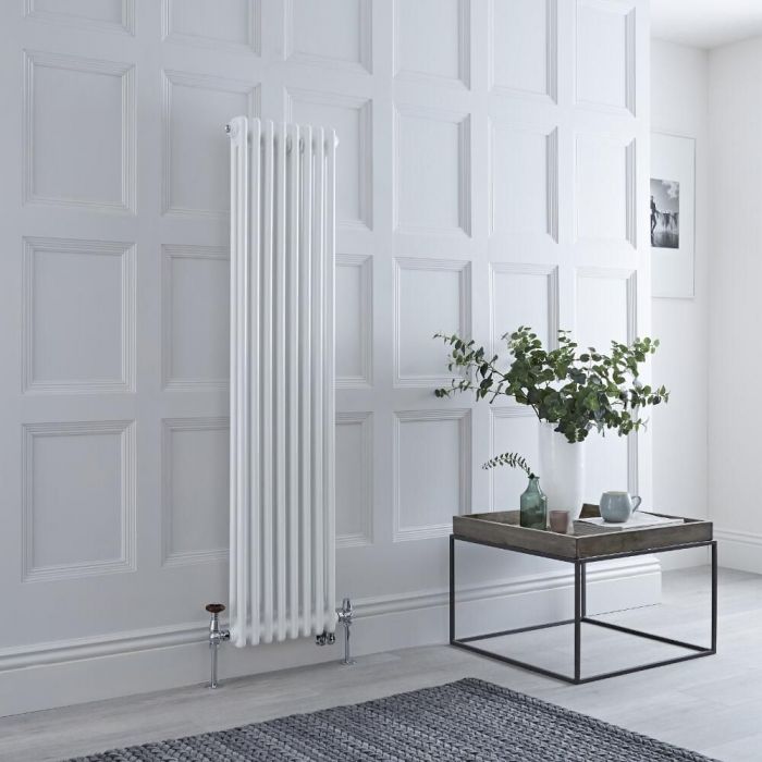 Milano Windsor - White Traditional Vertical Dual Fuel Double Column Radiator - 1500mm x 380mm - Choice of Valve and Wi-Fi Thermostat