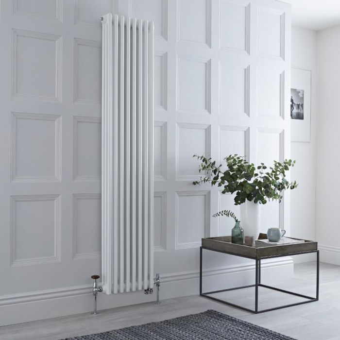 Milano Windsor - White Traditional Vertical Dual Fuel Triple Column Radiator - 1800mm x 380mm - Choice of Valve and Wi-Fi Thermostat