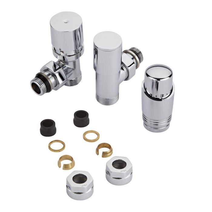 Chrome Radiator Valve with Chrome TRV & 15mm Copper Adapters