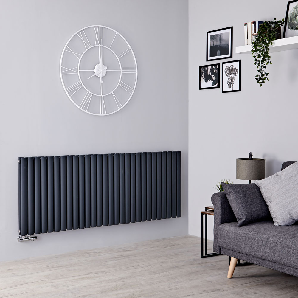 Milano Aruba Flow - Anthracite Horizontal Double Panel Middle Connection Designer Radiator 635mm x 1647mm