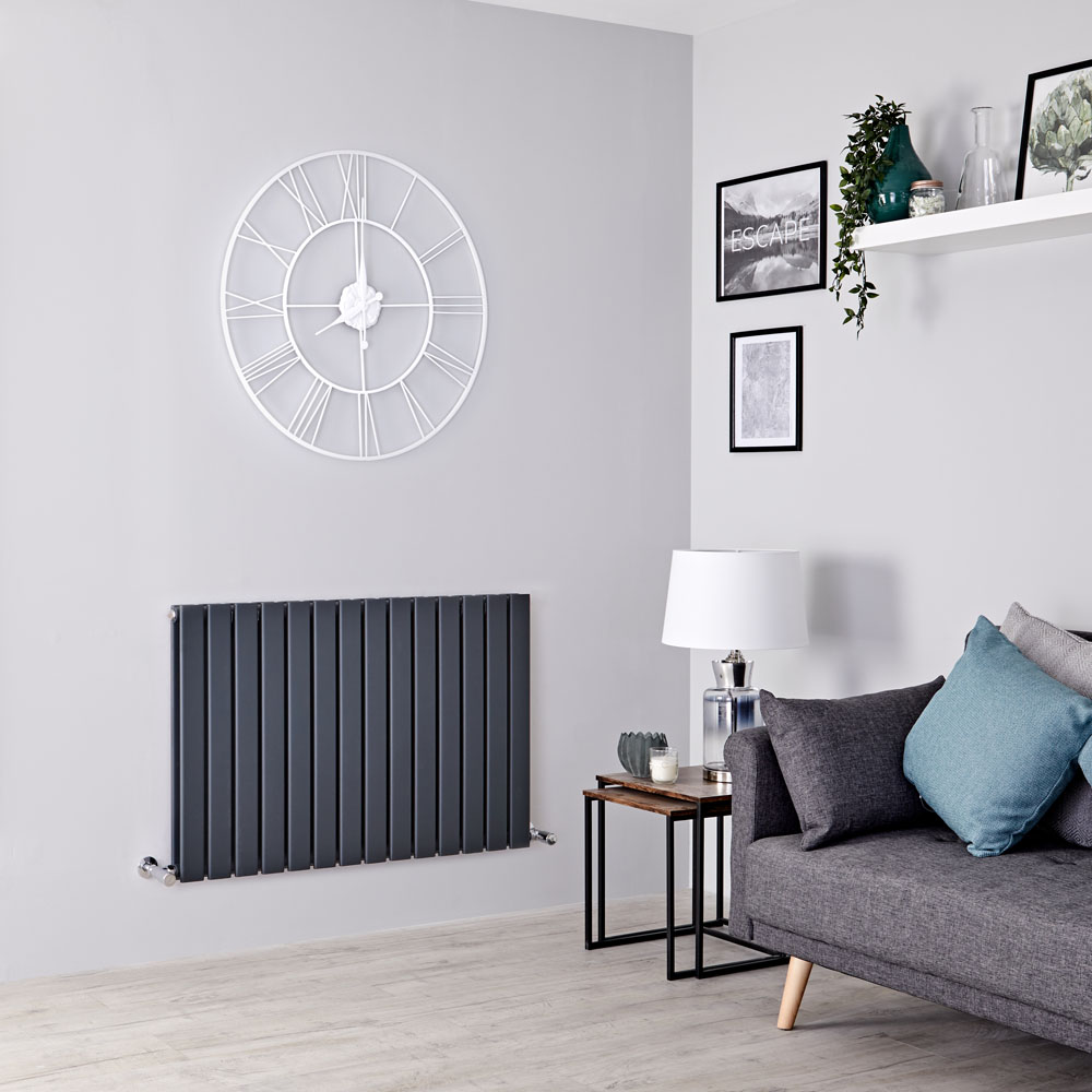 Milano Alpha - Anthracite Horizontal Double Slim Panel Designer Radiator 635mm x 980mm