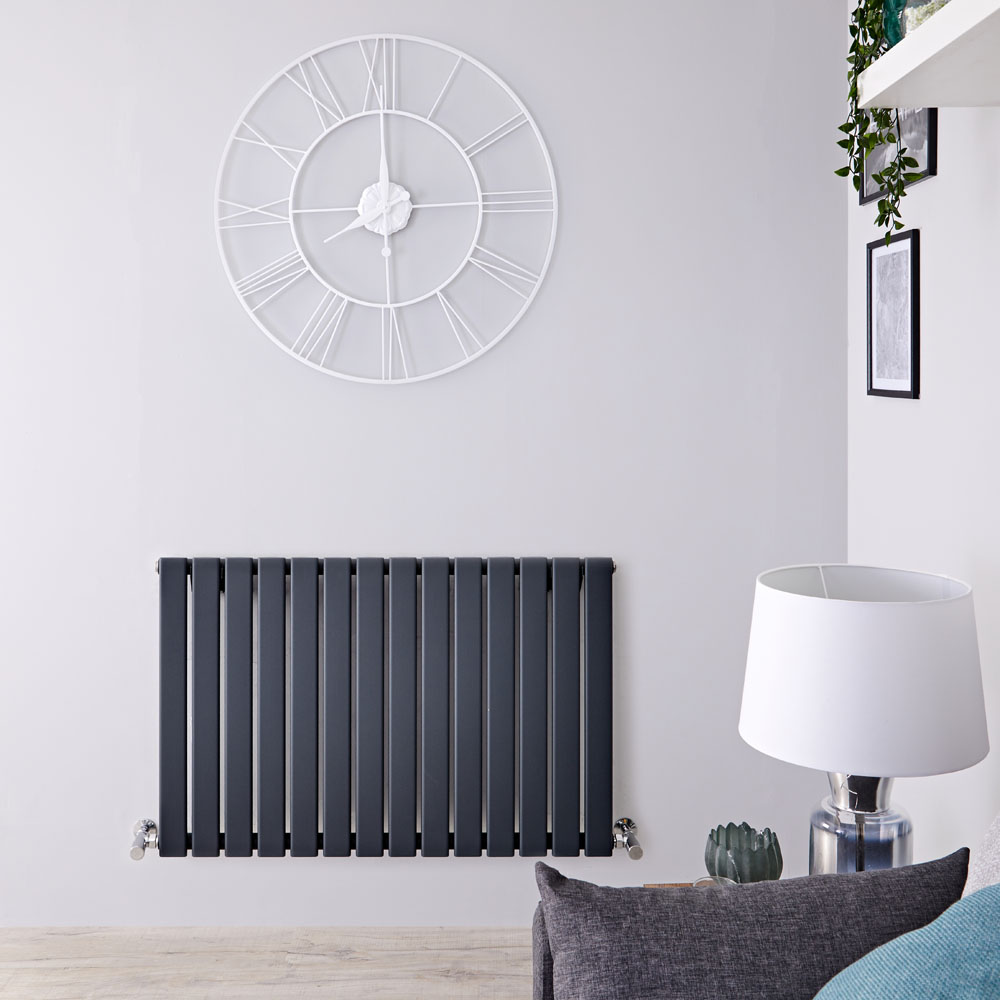 Milano Alpha - Anthracite Horizontal Single Slim Panel Designer Radiator 635mm x 980mm