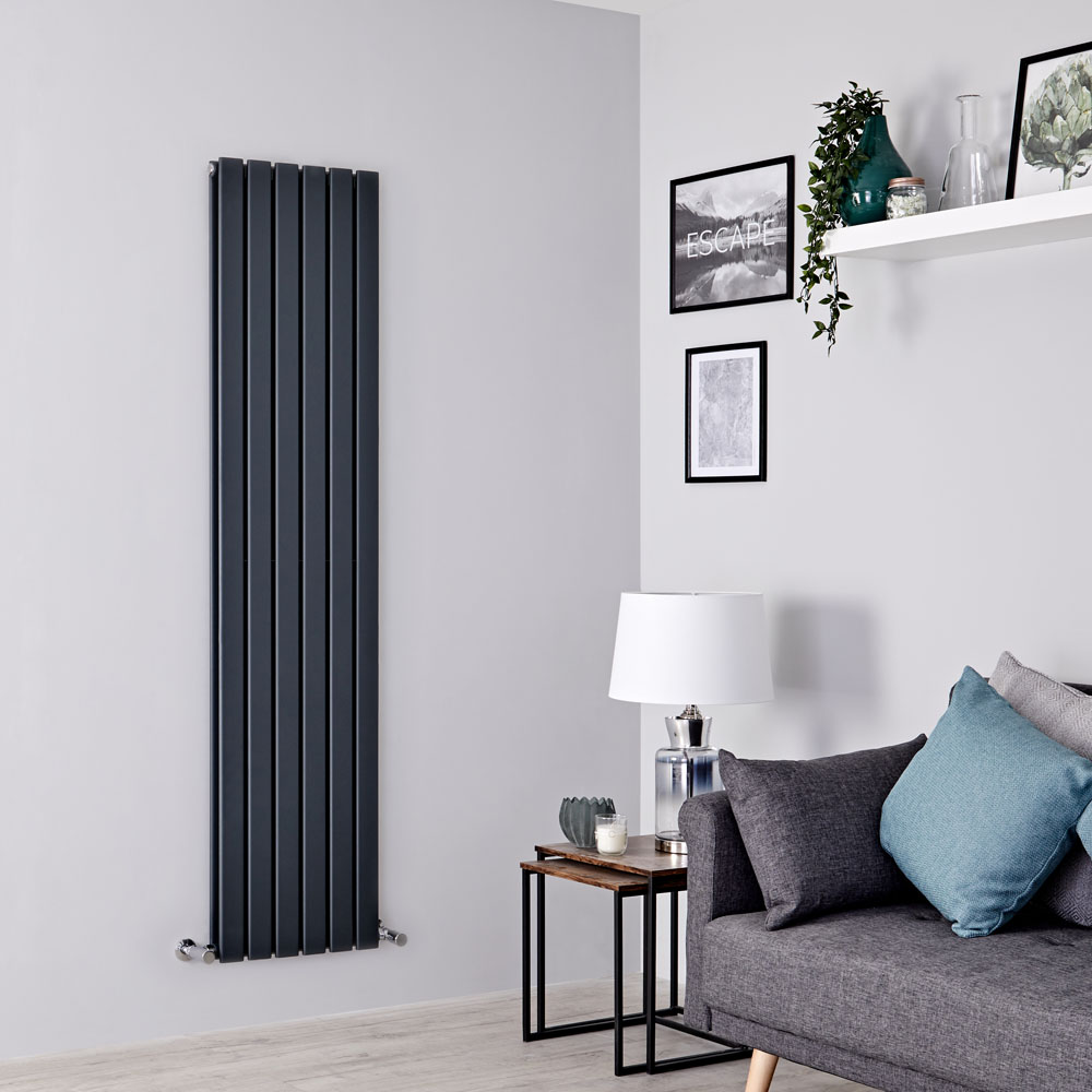 Milano Alpha - Anthracite Vertical Double Slim Panel Designer Radiator 1600mm x 420mm