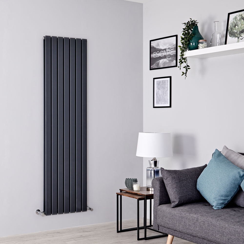 Milano Alpha - Anthracite Vertical Double Slim Panel Designer Radiator 1600mm x 490mm