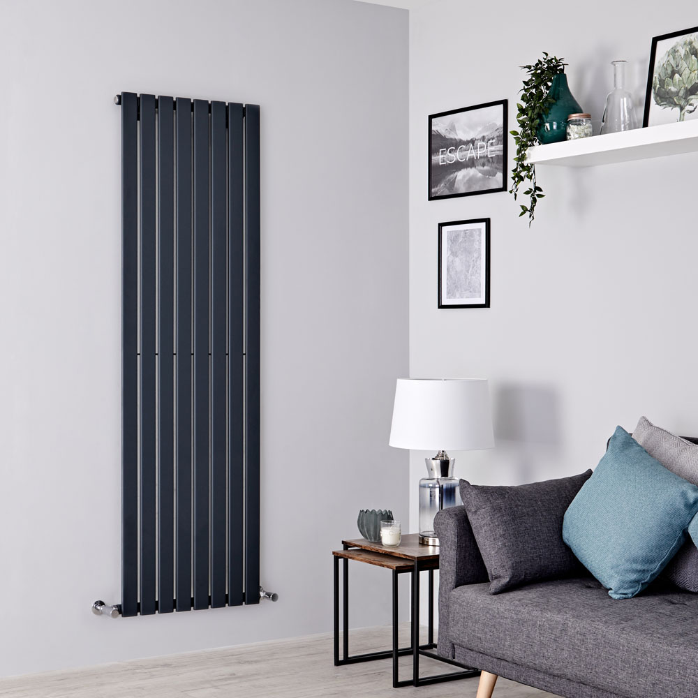 Milano Alpha - Anthracite Vertical Single Slim Panel Designer Radiator 1600mm x 560mm