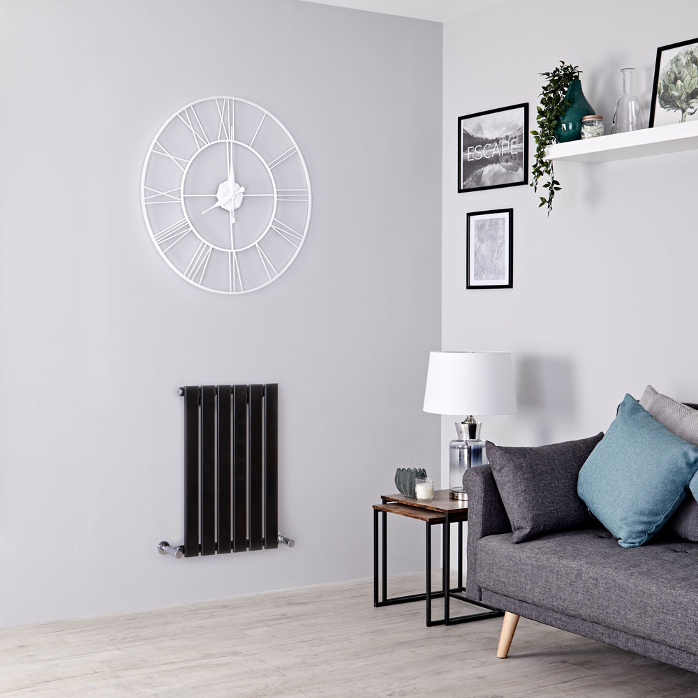 Milano Alpha - Black Horizontal Single Slim Panel Designer Radiator 635mm x 420mm