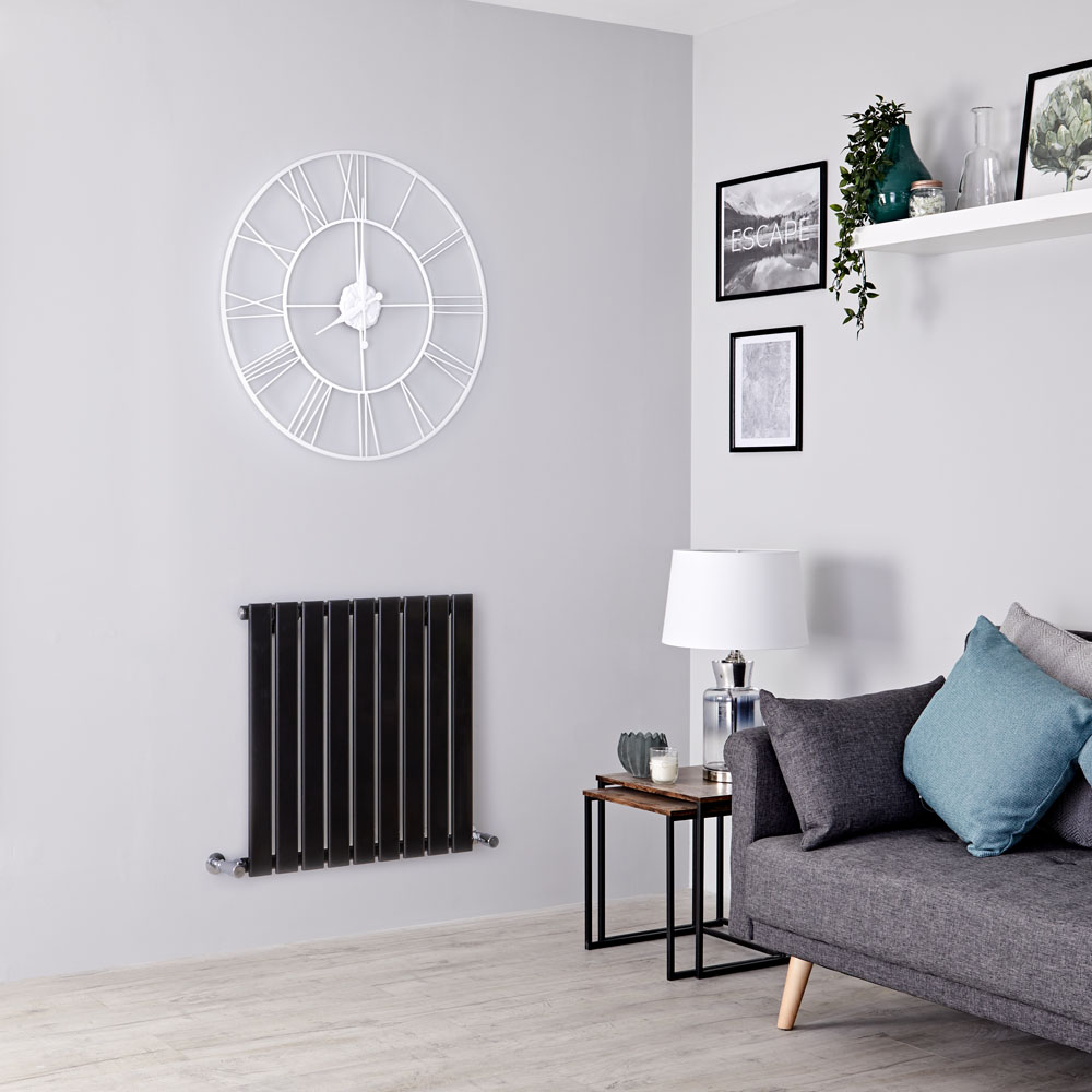 Milano Alpha - Black Horizontal Single Slim Panel Designer Radiator 635mm x 630mm