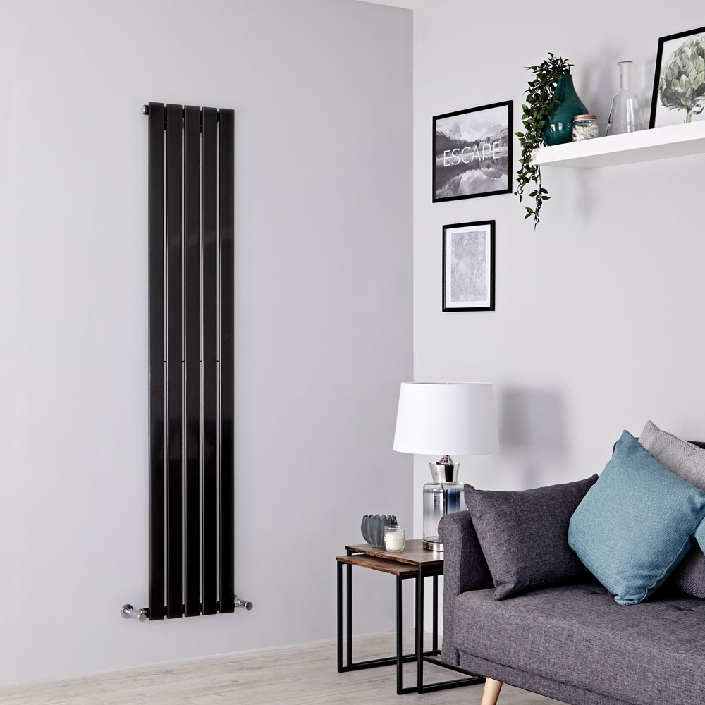 Milano Alpha - Black Vertical Single Designer Radiator 1600mm x 350mm