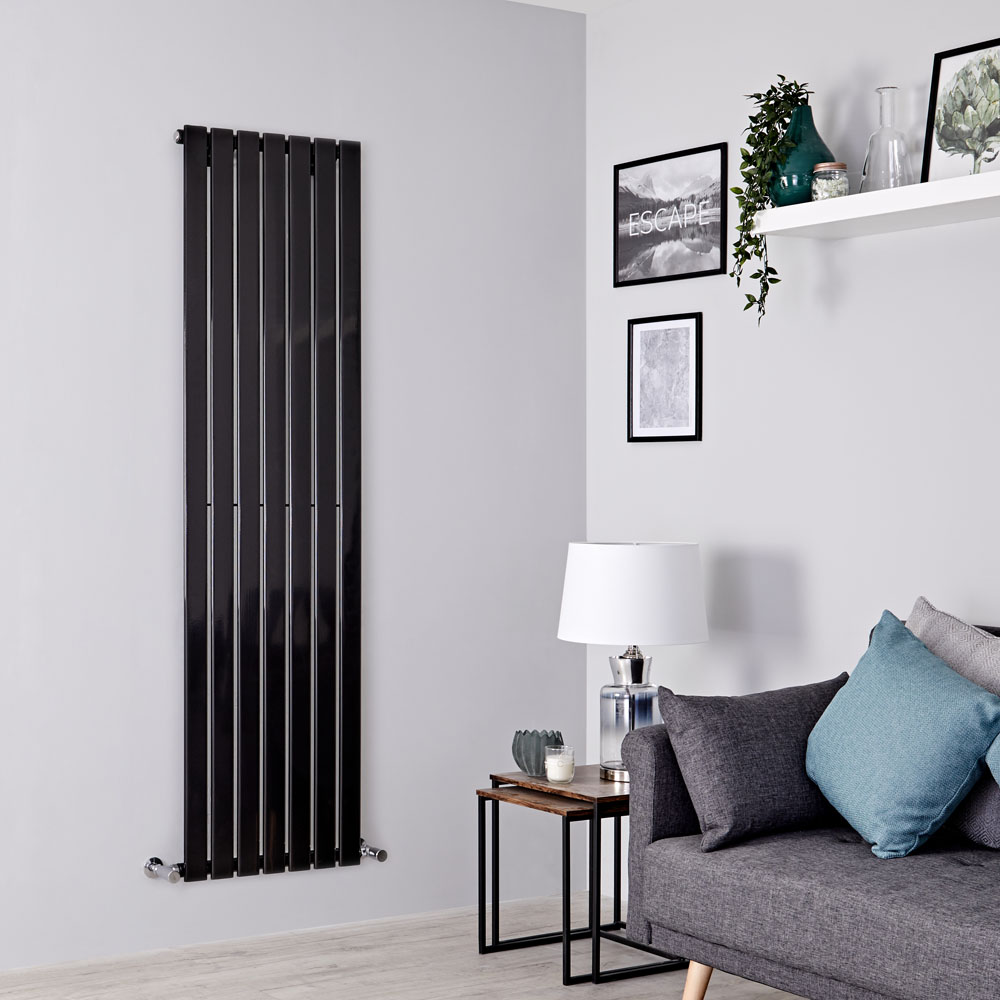 Milano Alpha - Black Vertical Single Designer Radiator 1600mm x 490mm
