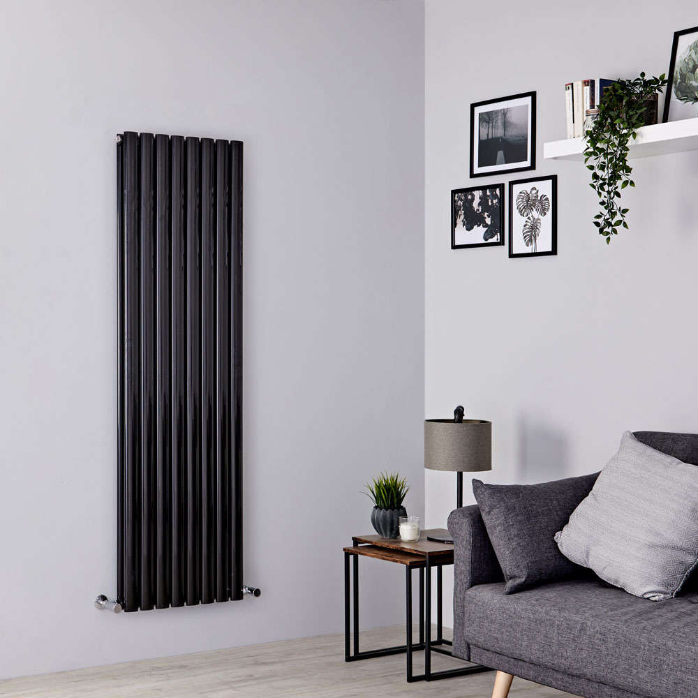 Milano Aruba - Black Vertical Designer Radiator 1600mm x 472mm (Double Panel)