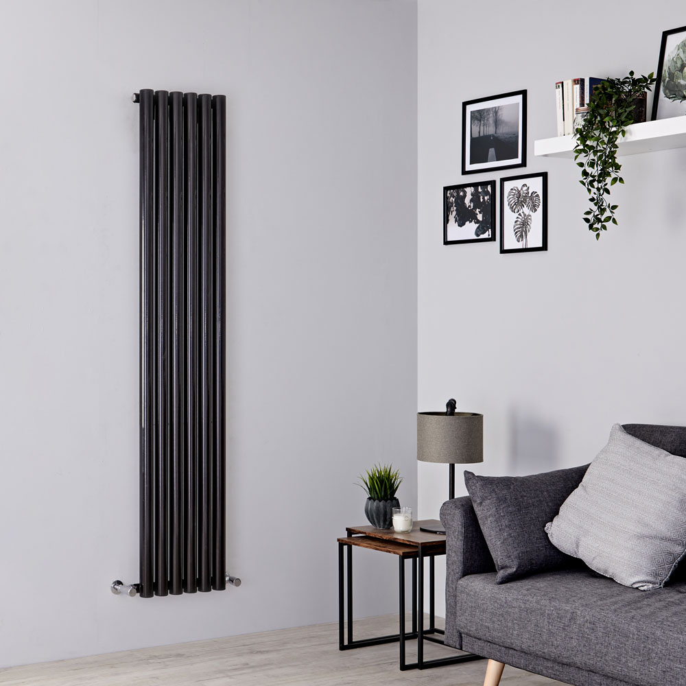 Milano Java - Black Vertical Round Tube Designer Radiator 1600mm x 354mm