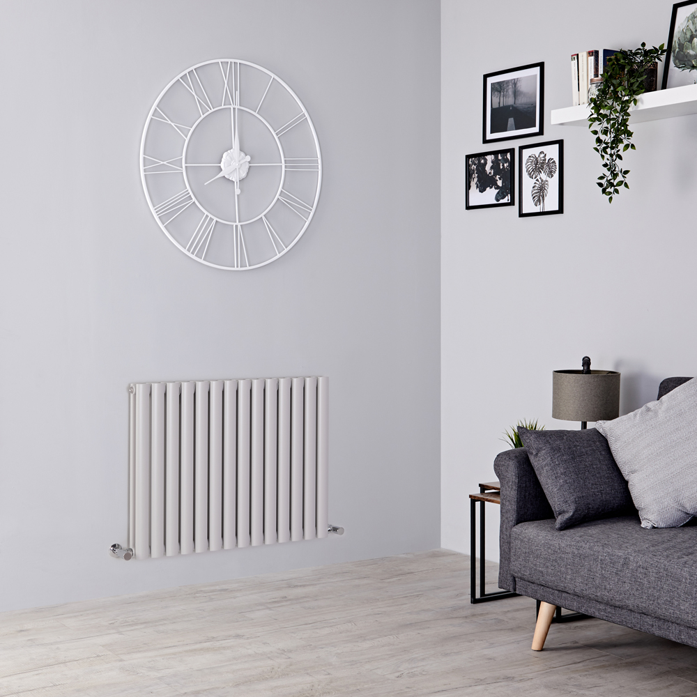 Milano Aruba - Light Grey Horizontal Designer Radiator 635mm x 834mm (Double Panel)