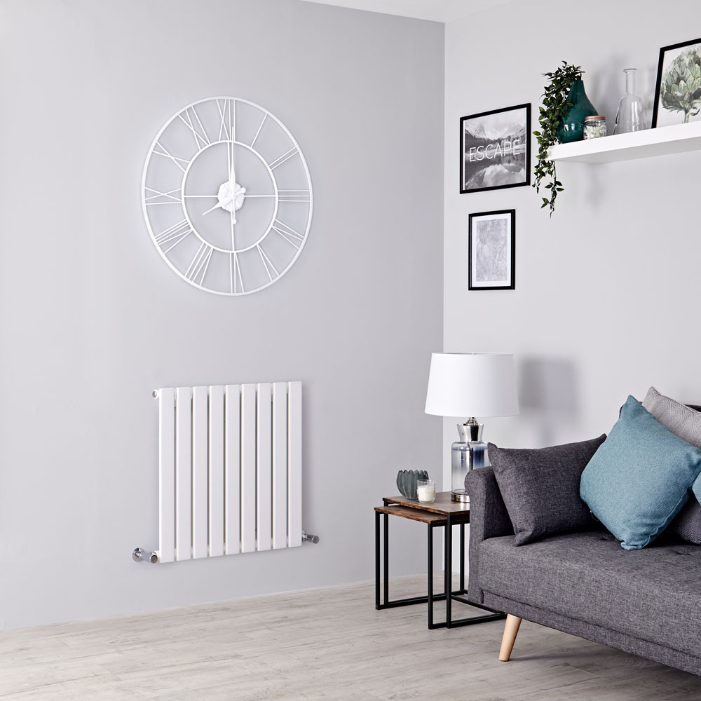 Milano Alpha - White Horizontal Single Slim Panel Designer Radiator 635mm x 630mm