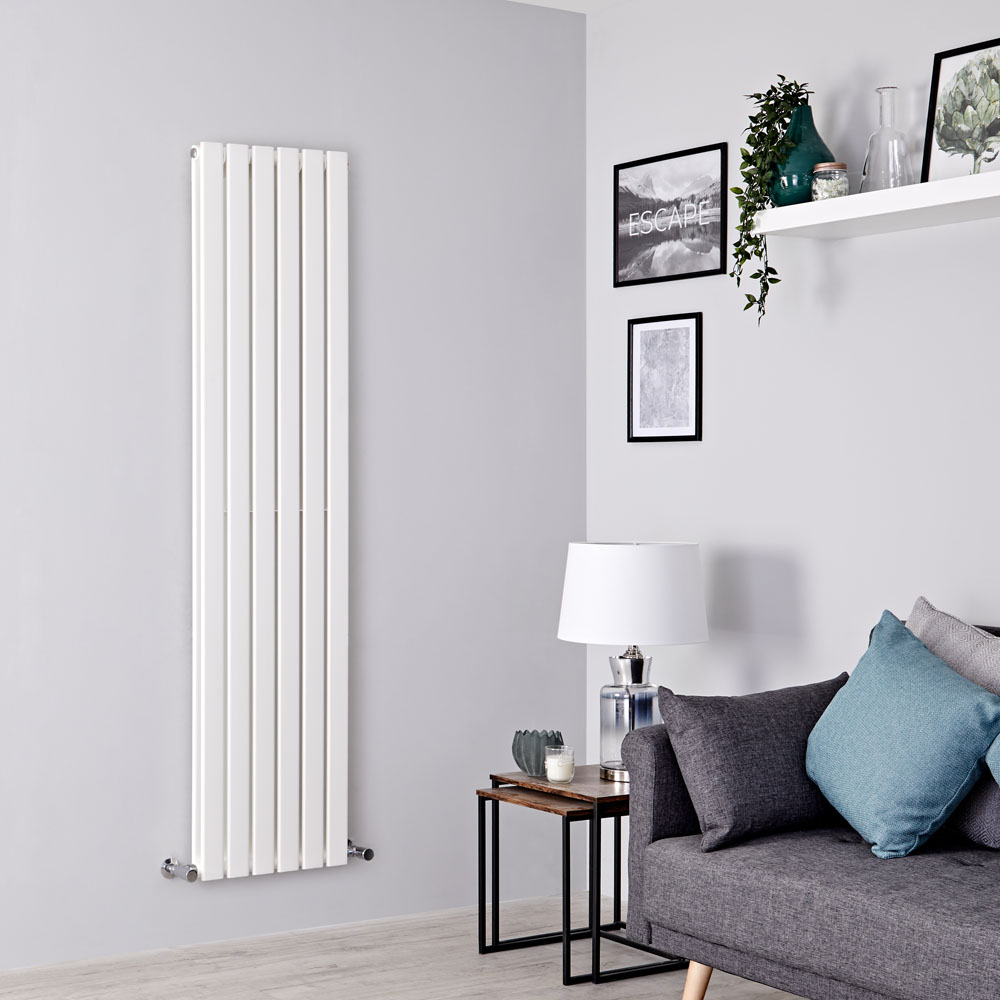 Milano Alpha - White Vertical Double Slim Panel Designer Radiator 1600mm x 420mm