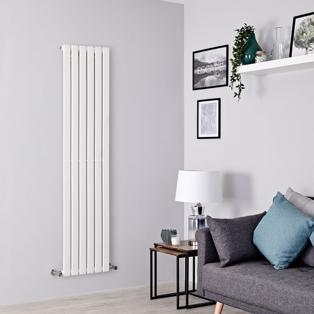 Milano Alpha - White Vertical Single Slim Panel Designer Radiator 1600mm x 420mm