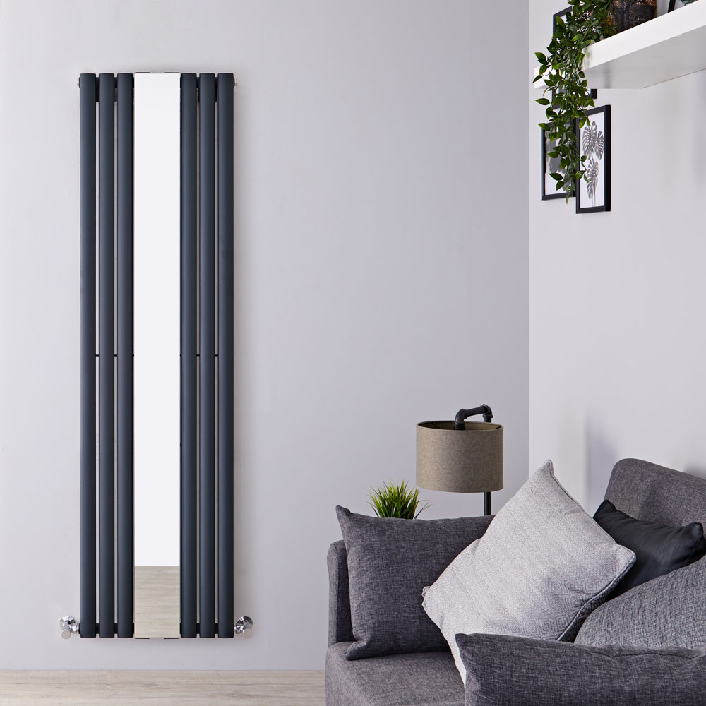 Milano Aruba - Anthracite Vertical Mirrored Designer Radiator 1800mm x 499mm
