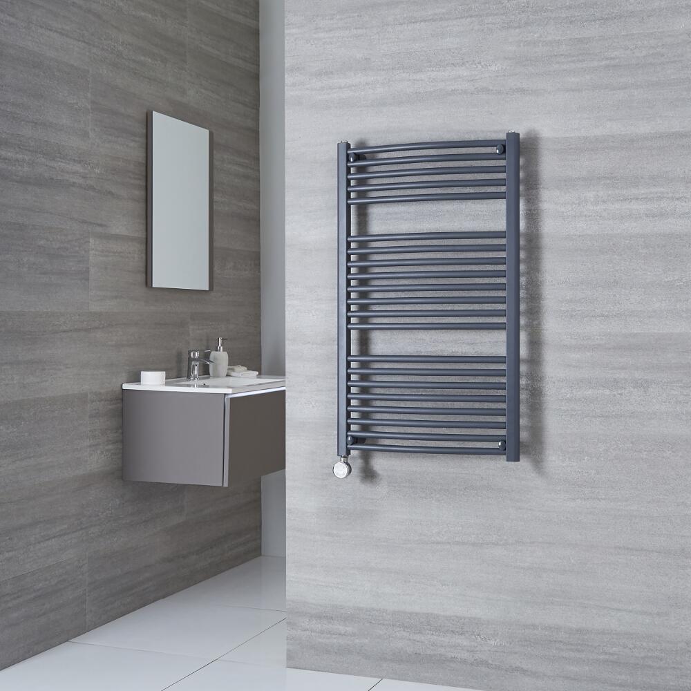 Milano Brook Electric - Anthracite Curved Heated Towel Rail 1000mm x 600mm