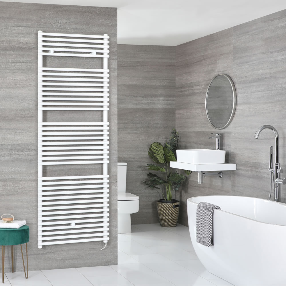 Milano Arno Electric - White Bar on Bar Heated Towel Rail 1738mm x 450mm