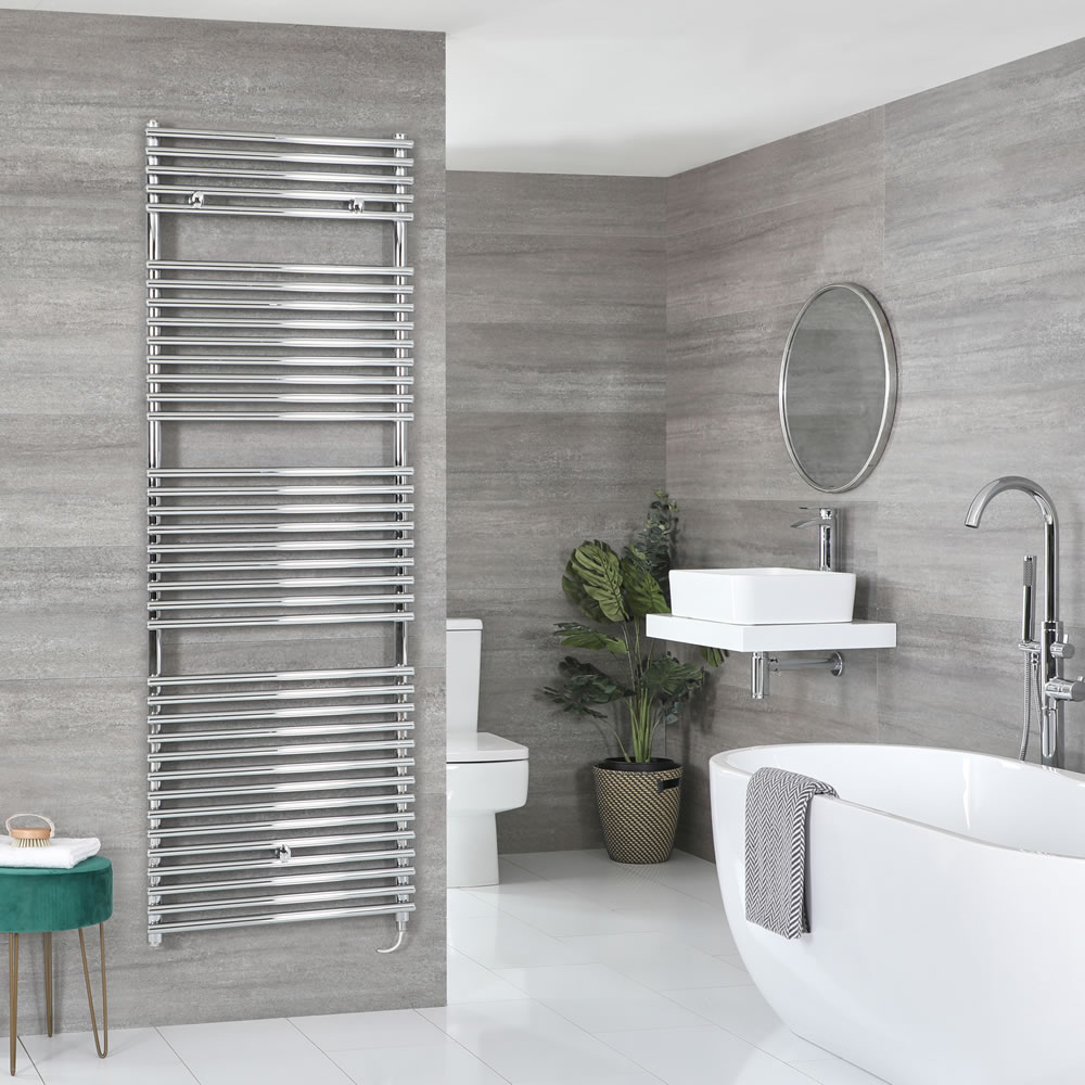 Milano Arno Electric - Chrome Bar on Bar Heated Towel Rail 1738mm x 600mm