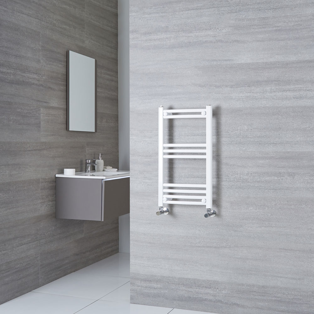 Milano Calder - Curved White Heated Towel Rail 700mm x 400mm