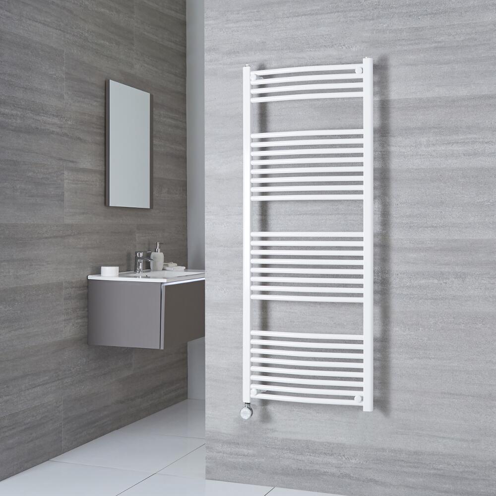 Milano Calder Electric - Curved White Heated Towel Rail 1500mm x 500mm