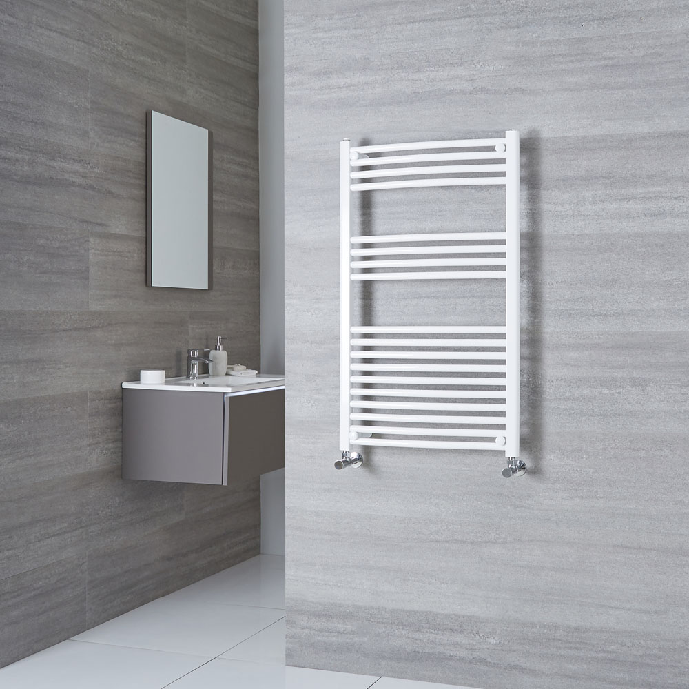 Milano Calder - Curved White Heated Towel Rail 1000mm x 600mm