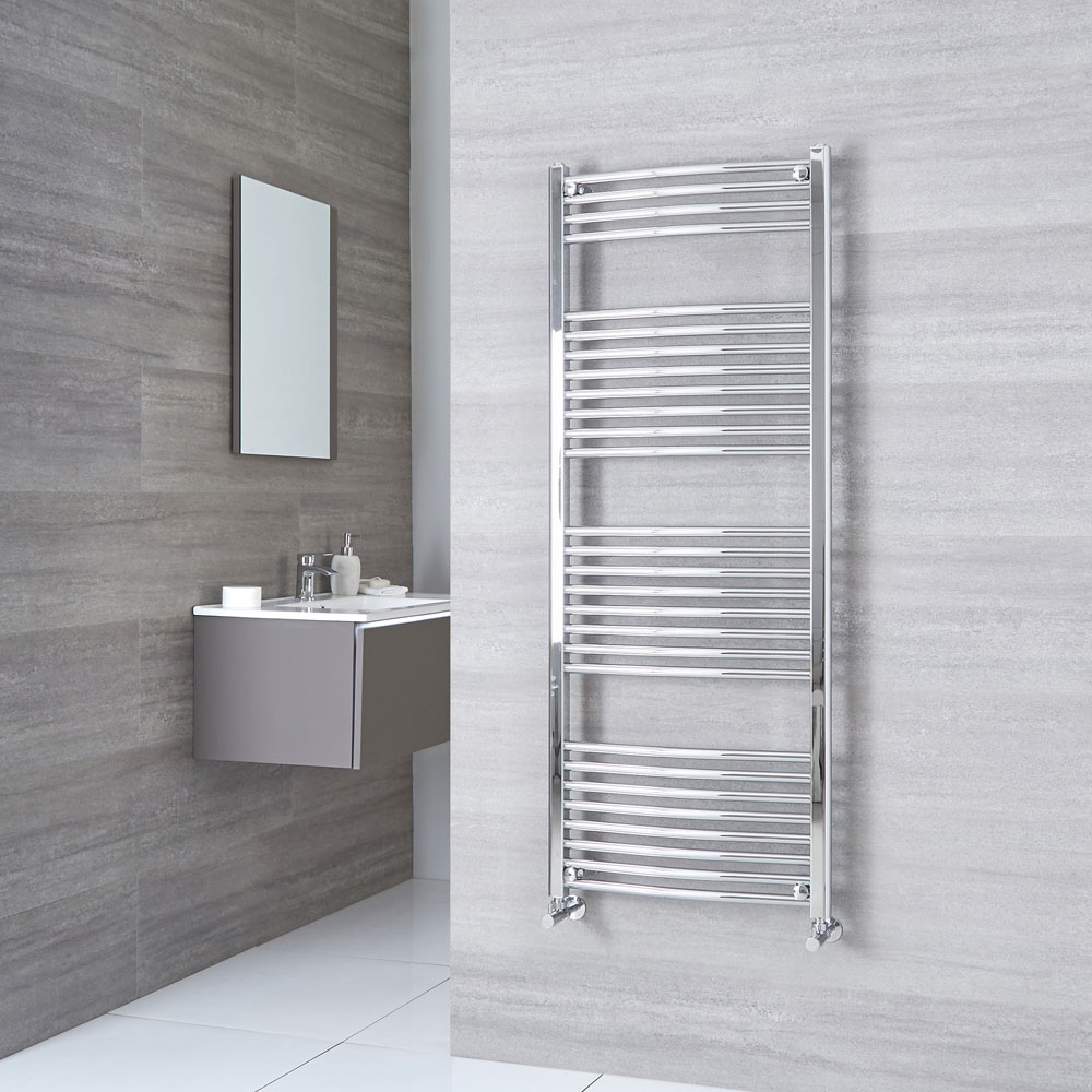 Milano Ribble - Curved Chrome Heated Towel Rail 1500mm x 600mm