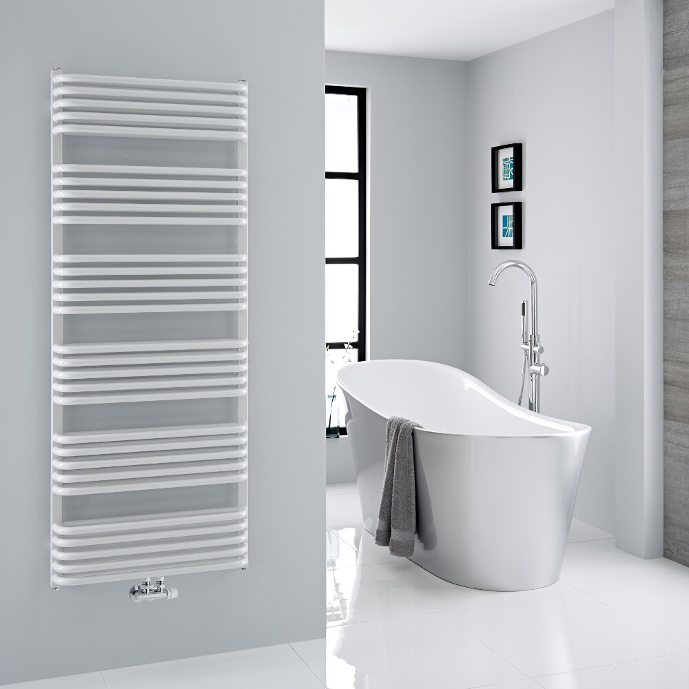 Milano Bow - White D Bar Central Connection Heated Towel Rail 1533mm x 600mm