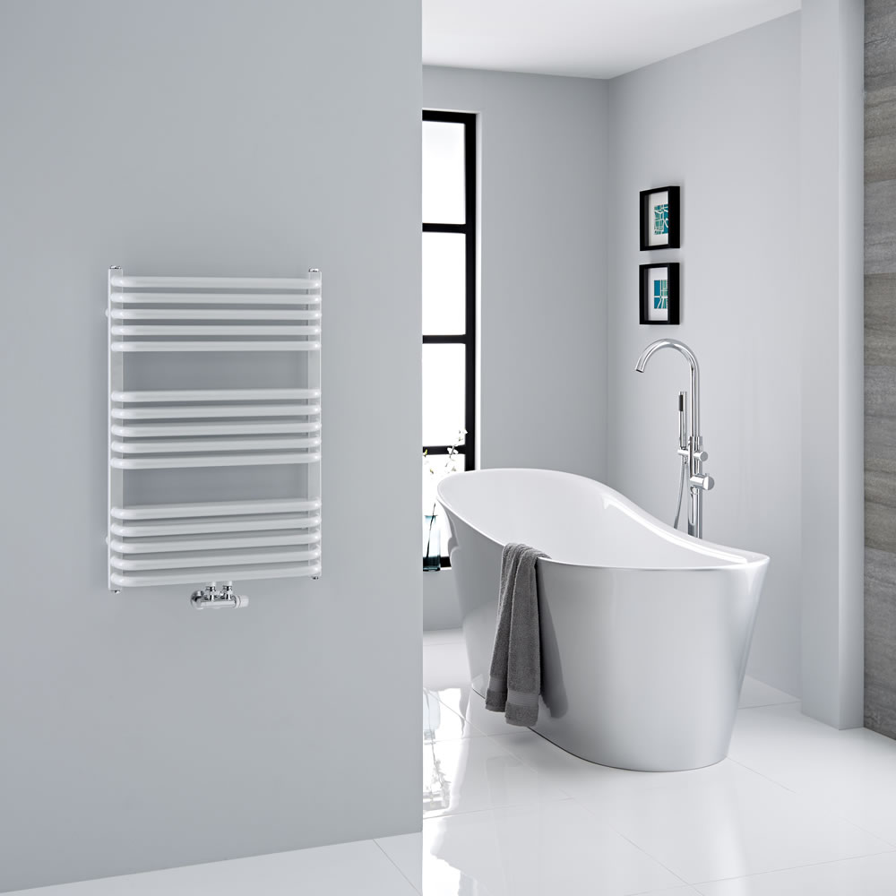 Milano Bow - White D Bar Heated Towel Rail 736mm x 500mm