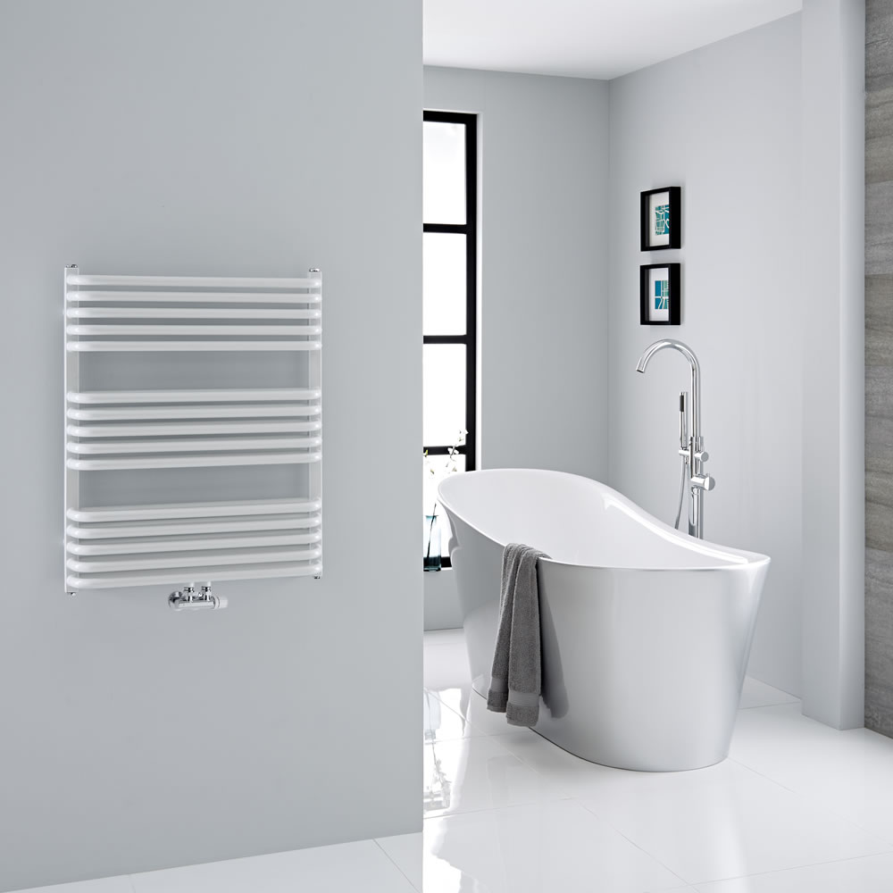 Milano Bow - White D Bar Heated Towel Rail 736mm x 600mm