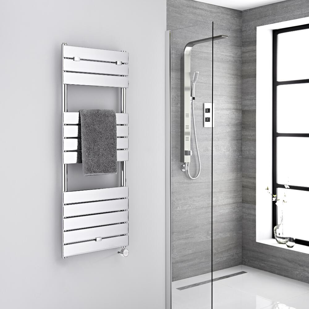 Milano Electric Lustro - Designer Chrome Flat Panel Heated Towel Rail - 1213mm x 450mm