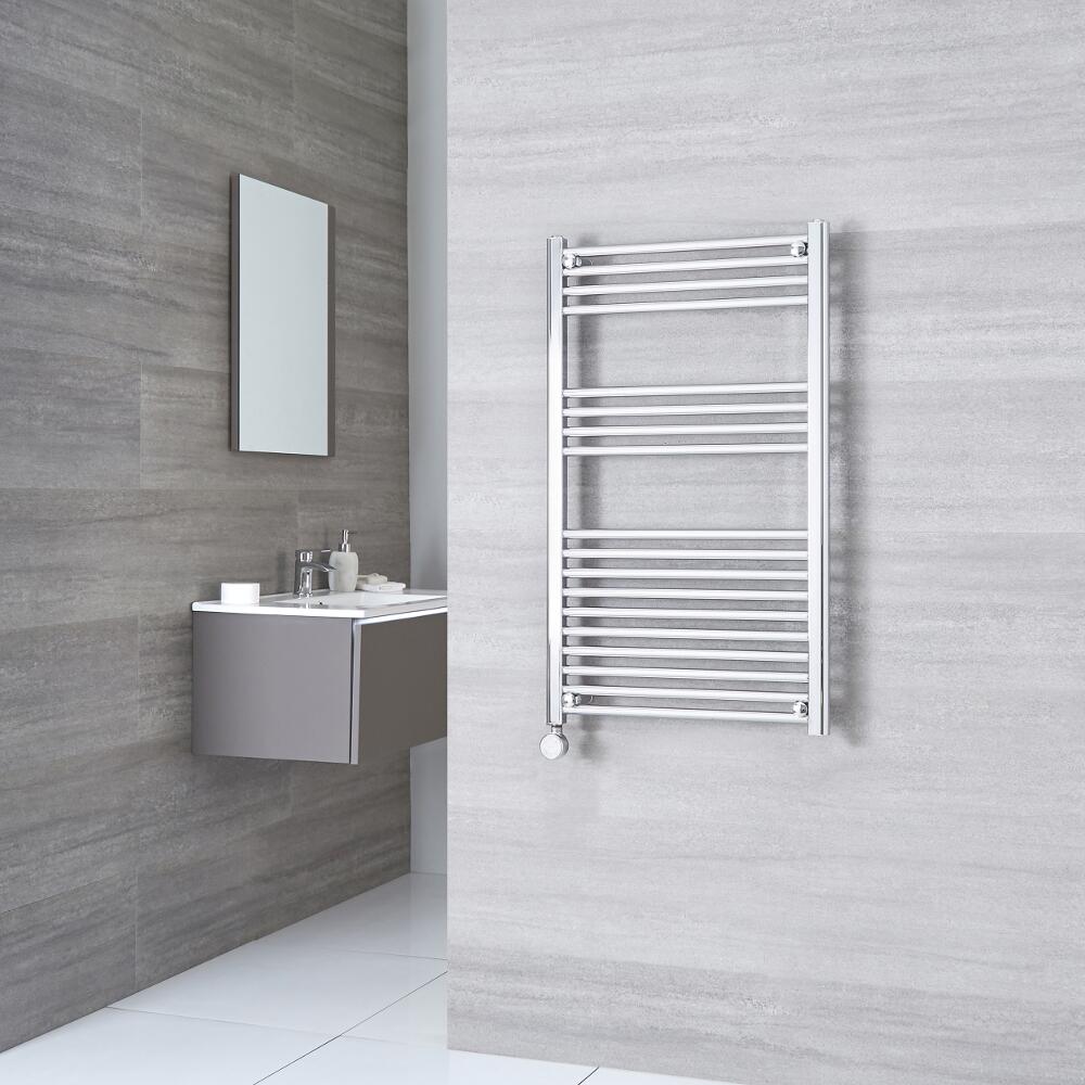 Milano Ribble Electric - Flat Chrome Heated Towel Rail 1000mm x 600mm