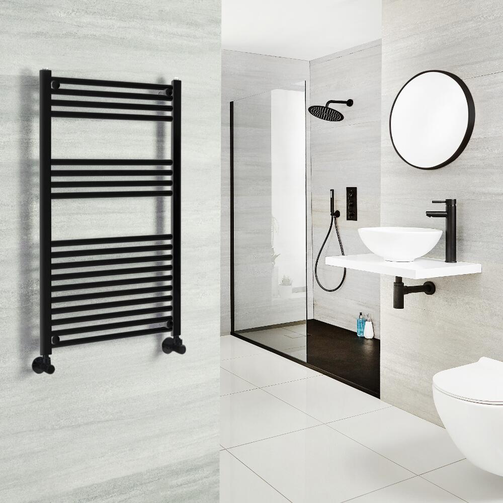 Milano Nero - Black Heated Towel Rail - Various Sizes and Choice of Valves