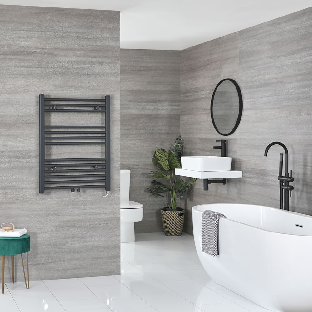 Milano Neva Electric - Anthracite Heated Towel Rail 803mm x 500mm