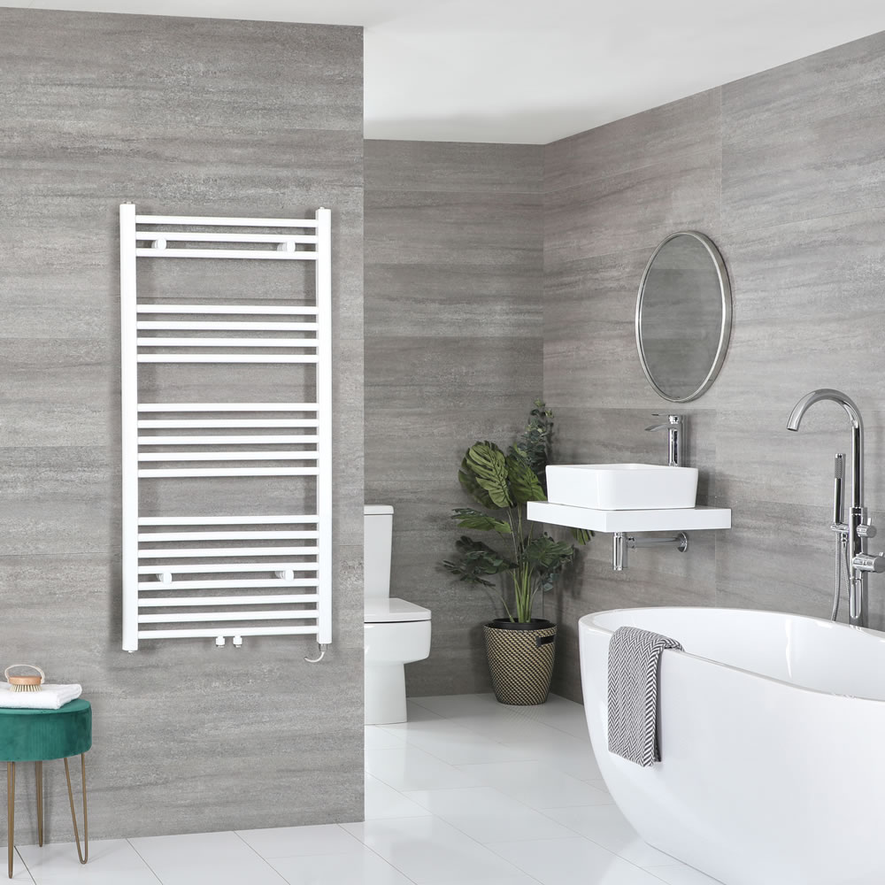 Milano Neva Electric - White Heated Towel Rail 1188mm x 600mm