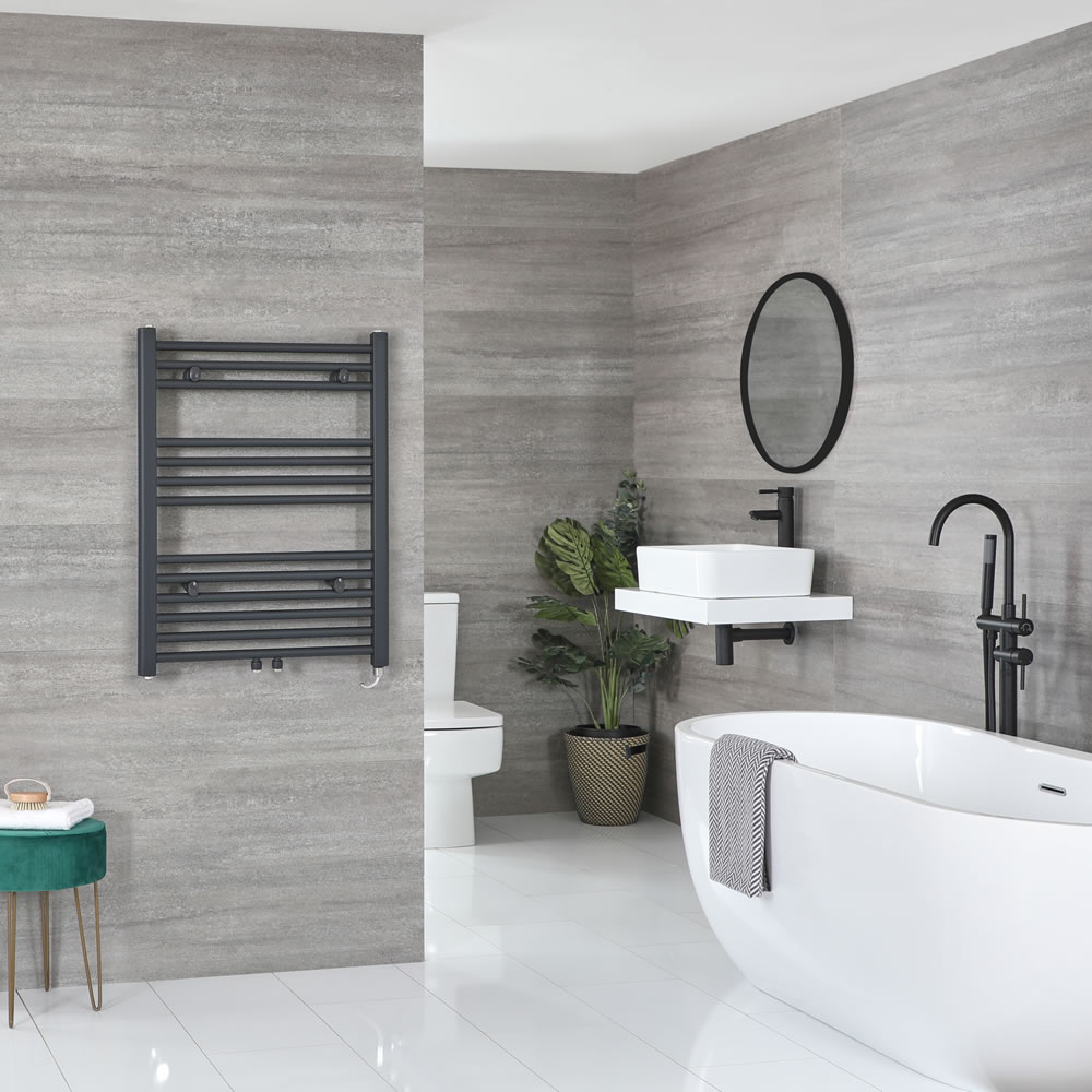 Milano Neva Electric - Anthracite Heated Towel Rail 803mm x 600mm