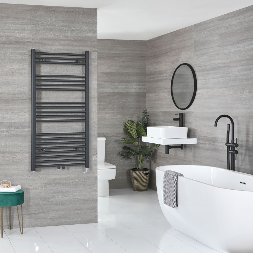 Milano Neva Electric - Anthracite Heated Towel Rail 1188mm x 600mm