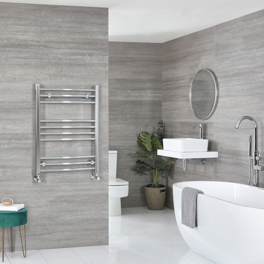 Milano Kent - Curved Chrome Heated Towel Rail 800mm x 500mm