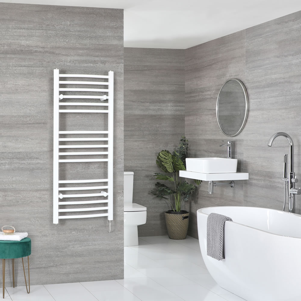 Milano Ive Electric - Curved White Heated Towel Rail 1200mm x 500mm