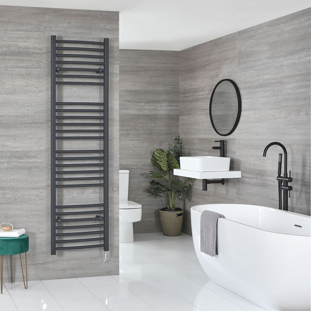 Milano Artle Electric - Curved Anthracite Heated Towel Rail 1800mm x 500mm