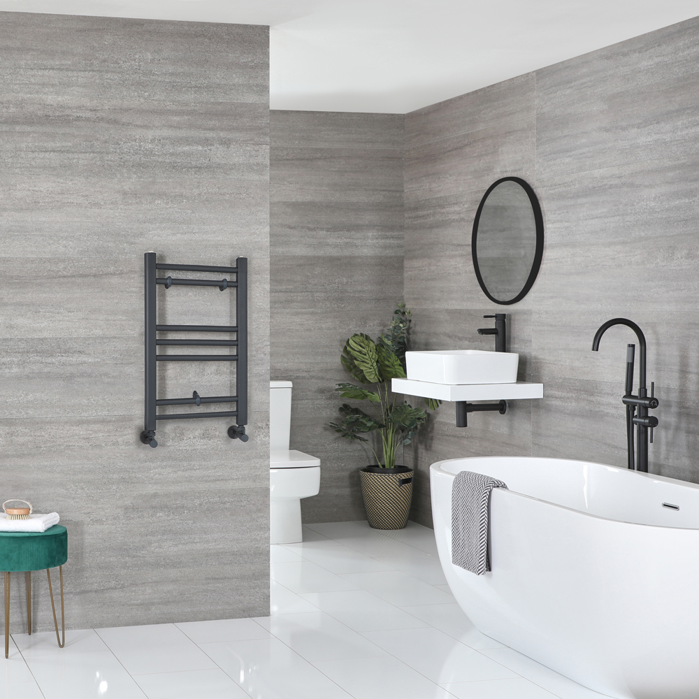 Milano Artle - Flat Anthracite Heated Towel Rail 600mm x 400mm