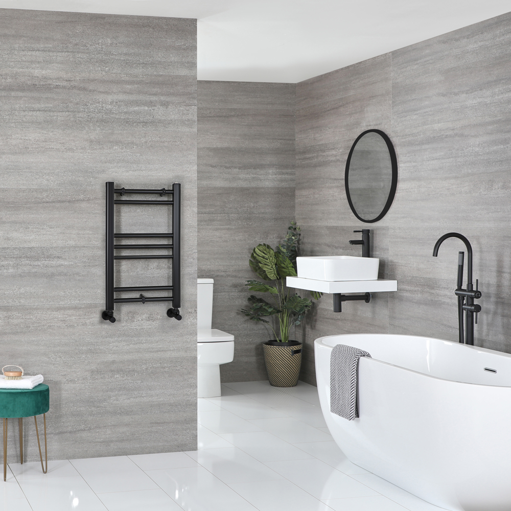 Milano Nero - Flat Matt Black Heated Towel Rail 600mm x 400mm