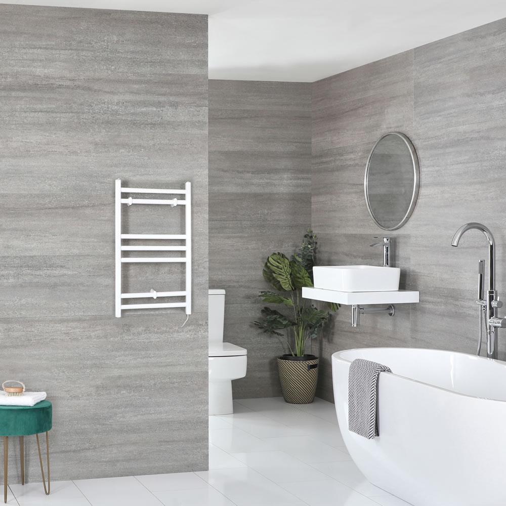 Milano Ive Electric - Flat White Heated Towel Rail 600mm x 400mm