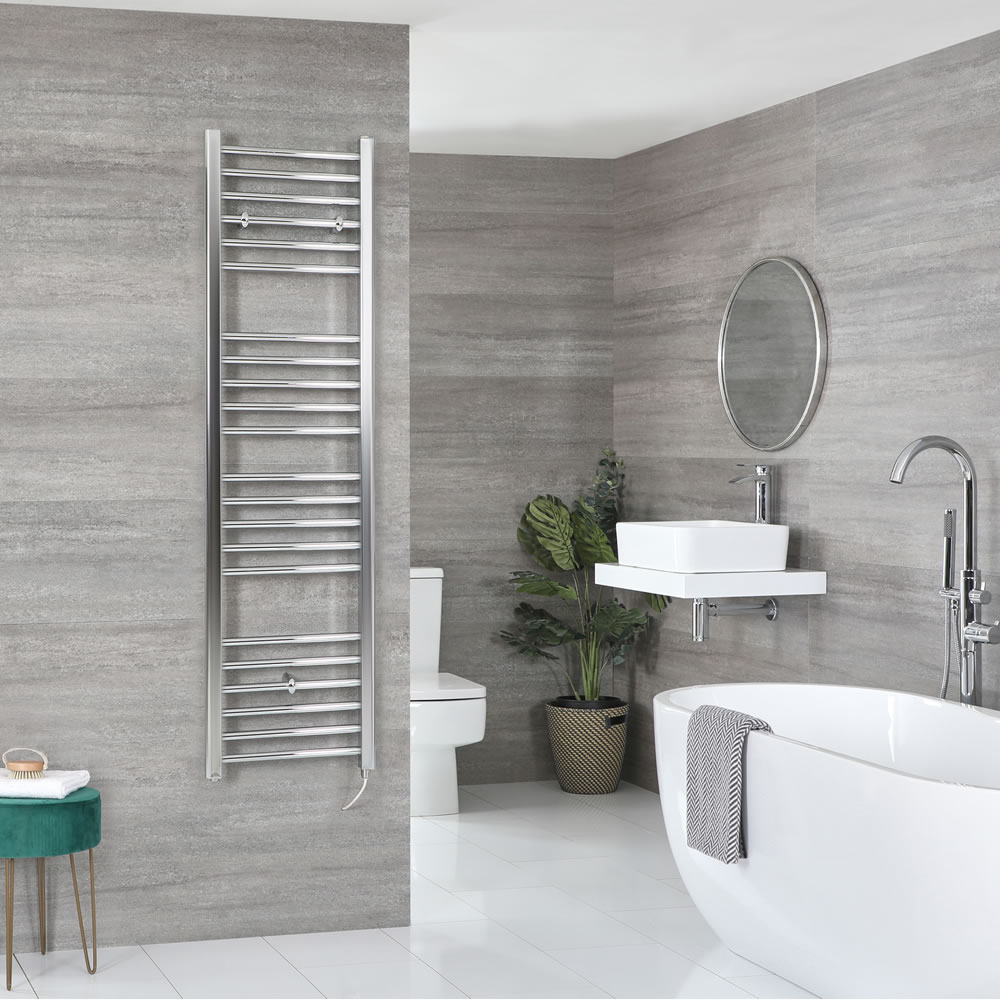 Milano Kent Electric - Flat Chrome Heated Towel Rail 1600mm x 400mm