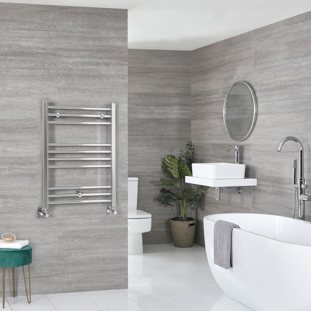 Milano Kent - Flat Chrome Heated Towel Rail 800mm x 500mm