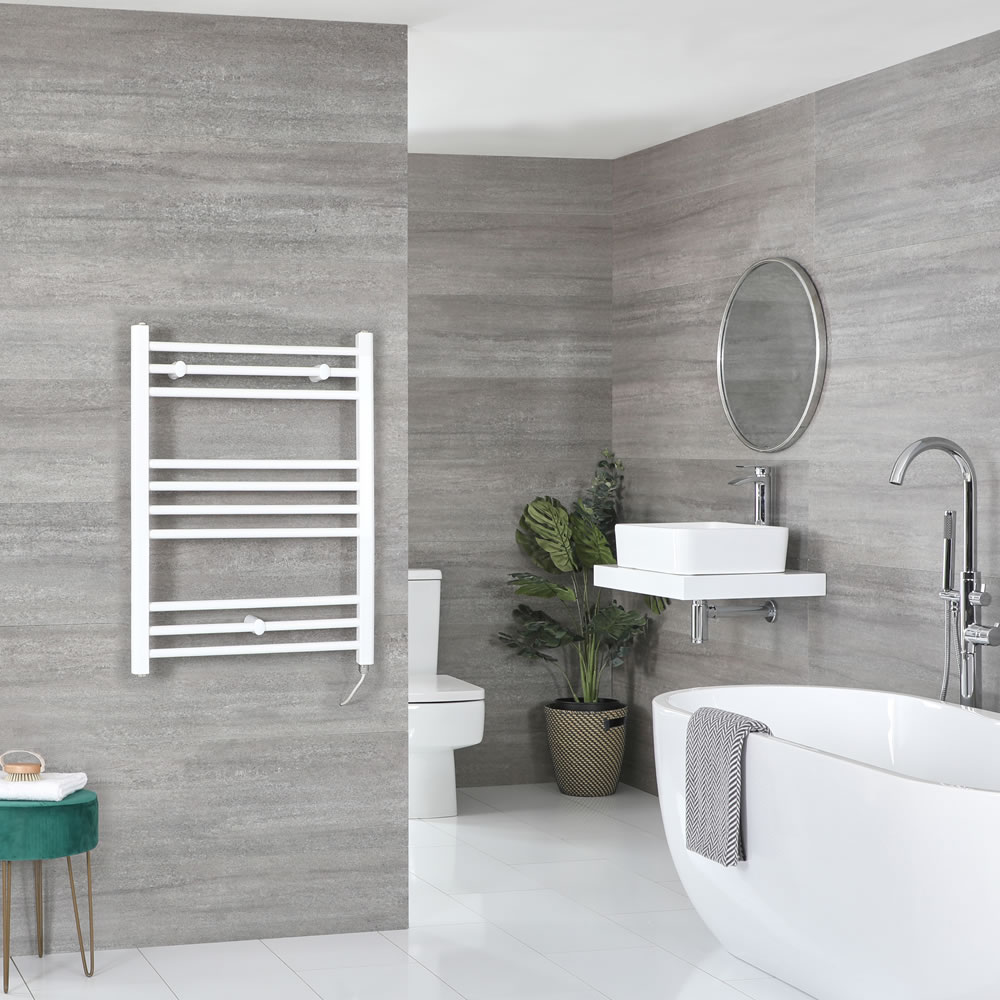 Milano Ive Electric - Flat White Heated Towel Rail 800mm x 500mm
